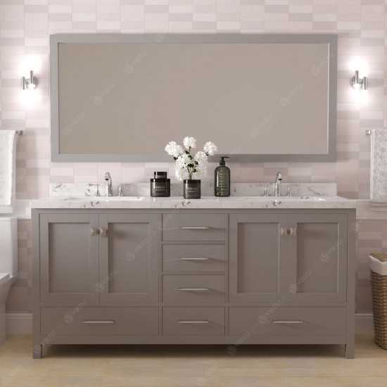 Caroline Avenue 72" Double Bath Vanity in Cashmere Gray with White Quartz Top and Square Sinks