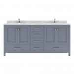 Caroline Avenue 72" Double Bath Vanity in Gray with White Quartz Top and Square Sinks