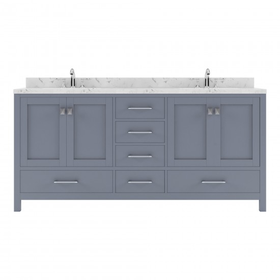 Caroline Avenue 72" Double Bath Vanity in Gray with White Quartz Top and Square Sinks