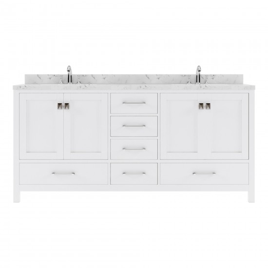 Caroline Avenue 72" Double Bath Vanity in White with White Quartz Top and Square Sinks