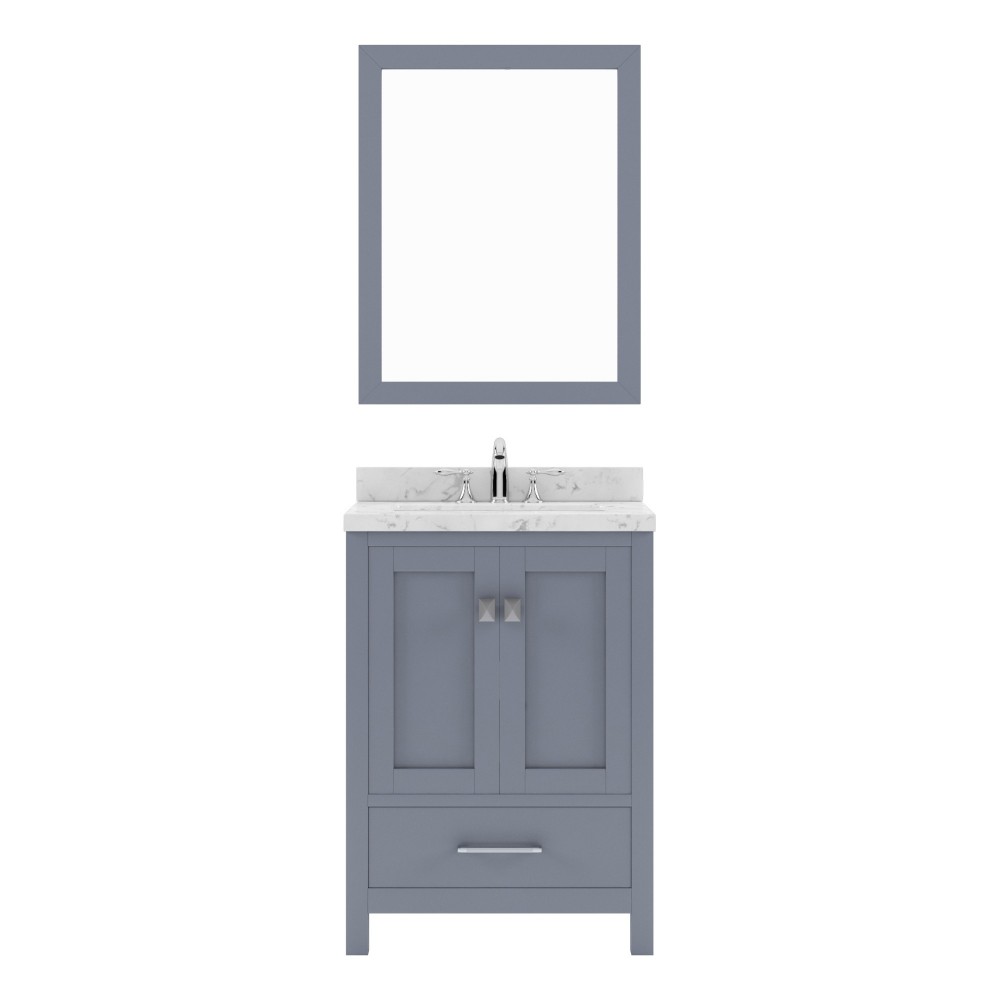 Caroline Avenue 24" Single Bath Vanity in Gray with White Quartz Top and Round Sink with Matching Mirror