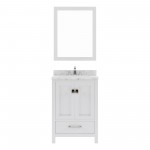 Caroline Avenue 24" Single Bath Vanity in White with White Quartz Top and Round Sink with Matching Mirror