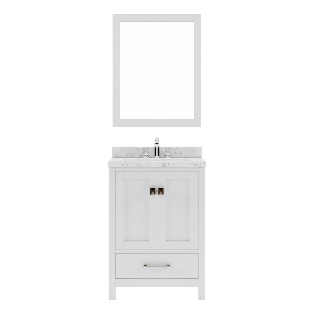Caroline Avenue 24" Single Bath Vanity in White with White Quartz Top and Round Sink with Matching Mirror