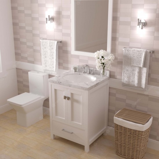 Caroline Avenue 24" Single Bath Vanity in White with White Quartz Top and Round Sink with Matching Mirror