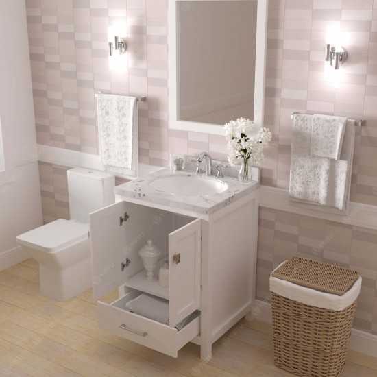 Caroline Avenue 24" Single Bath Vanity in White with White Quartz Top and Round Sink with Matching Mirror