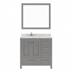 Caroline Avenue 36" Single Bath Vanity in Cashmere Gray with White Quartz Top and Round Sink with Matching Mirror