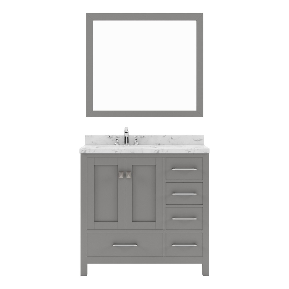 Caroline Avenue 36" Single Bath Vanity in Cashmere Gray with White Quartz Top and Round Sink with Matching Mirror