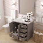 Caroline Avenue 36" Single Bath Vanity in Cashmere Gray with White Quartz Top and Round Sink with Matching Mirror