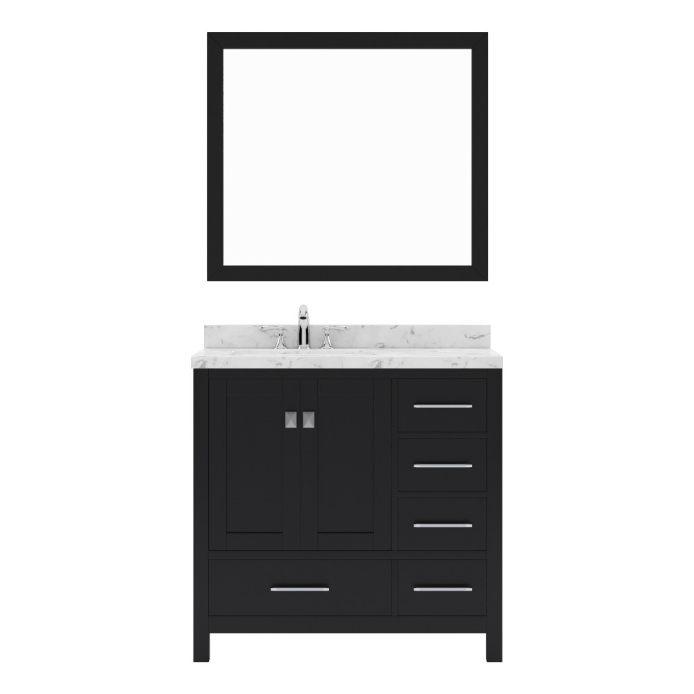 Caroline Avenue 36" Single Bath Vanity in Espresso with White Quartz Top and Round Sink with Matching Mirror