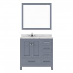 Caroline Avenue 36" Single Bath Vanity in Gray with White Quartz Top and Round Sink with Matching Mirror