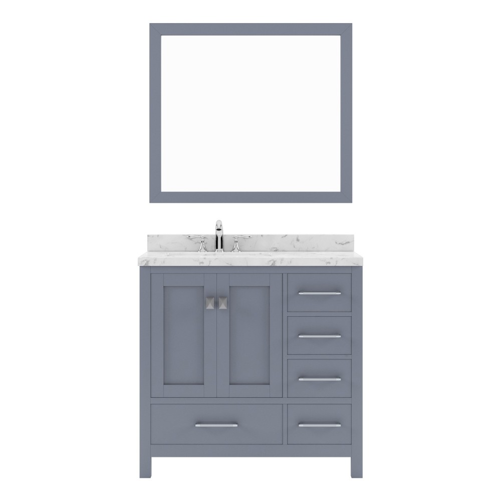 Caroline Avenue 36" Single Bath Vanity in Gray with White Quartz Top and Round Sink with Matching Mirror