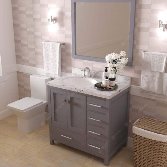 Caroline Avenue 36" Single Bath Vanity in Gray with White Quartz Top and Round Sink with Matching Mirror