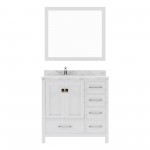 Caroline Avenue 36" Single Bath Vanity in White with White Quartz Top and Round Sink with Matching Mirror