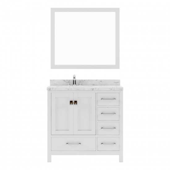 Caroline Avenue 36" Single Bath Vanity in White with White Quartz Top and Round Sink with Matching Mirror