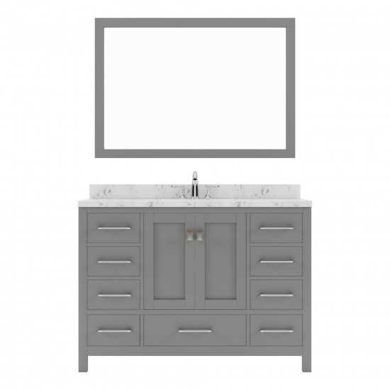 Caroline Avenue 48" Single Bath Vanity in Cashmere Gray with White Quartz Top and Round Sink with Matching Mirror