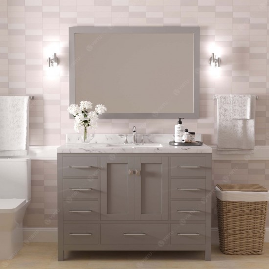 Caroline Avenue 48" Single Bath Vanity in Cashmere Gray with White Quartz Top and Round Sink with Matching Mirror