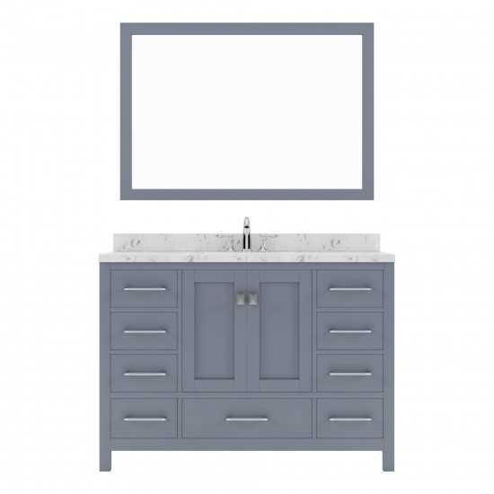 Caroline Avenue 48" Single Bath Vanity in Gray with White Quartz Top and Round Sink with Matching Mirror