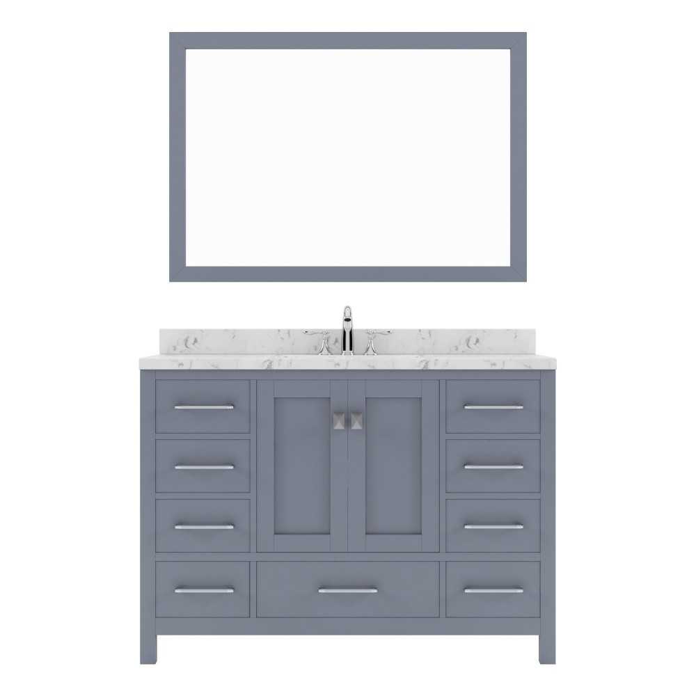 Caroline Avenue 48" Single Bath Vanity in Gray with White Quartz Top and Round Sink with Matching Mirror