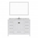 Caroline Avenue 48" Single Bath Vanity in White with White Quartz Top and Round Sink with Matching Mirror