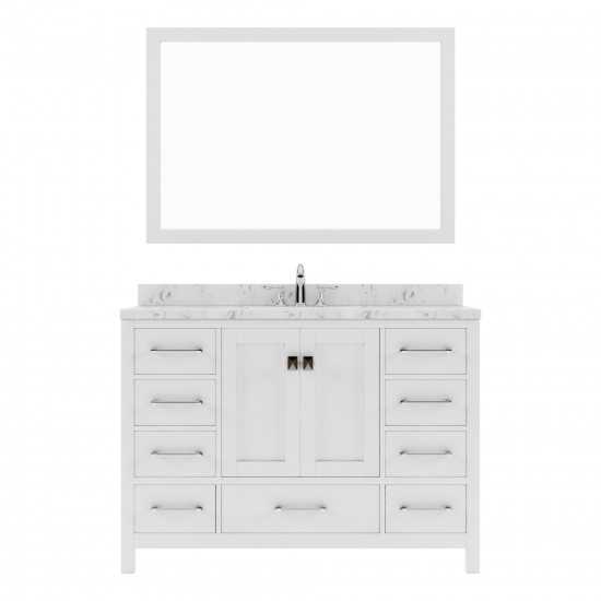 Caroline Avenue 48" Single Bath Vanity in White with White Quartz Top and Round Sink with Matching Mirror