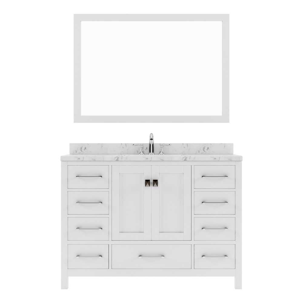 Caroline Avenue 48" Single Bath Vanity in White with White Quartz Top and Round Sink with Matching Mirror