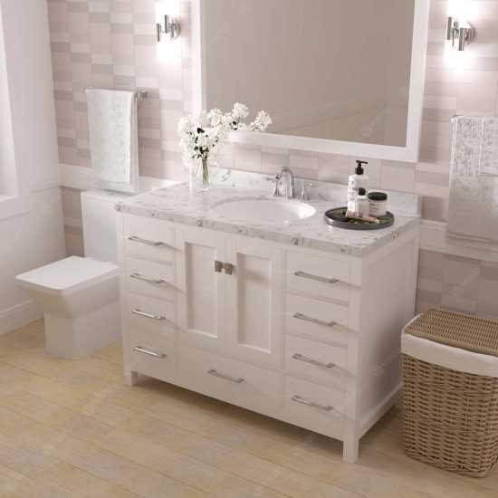 Caroline Avenue 48" Single Bath Vanity in White with White Quartz Top and Round Sink with Matching Mirror