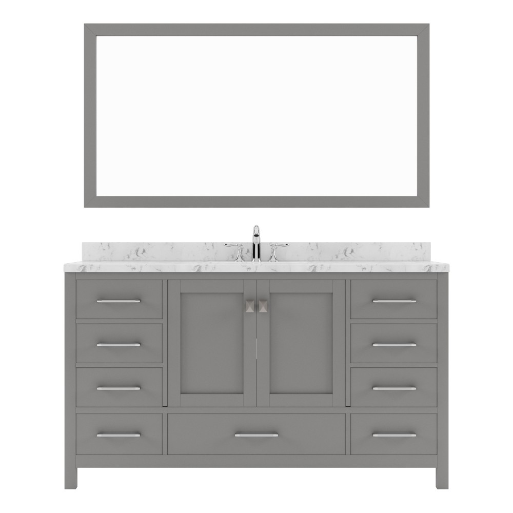 Caroline Avenue 60" Double Bath Vanity in Cashmere Gray with White Quartz Top and Round Sinks with Matching Mirror