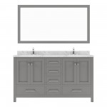 Caroline Avenue 60" Single Bath Vanity in Cashmere Gray with White Quartz Top and Round Sink with Matching Mirror