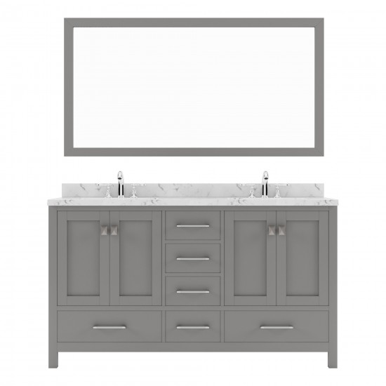 Caroline Avenue 60" Single Bath Vanity in Cashmere Gray with White Quartz Top and Round Sink with Matching Mirror