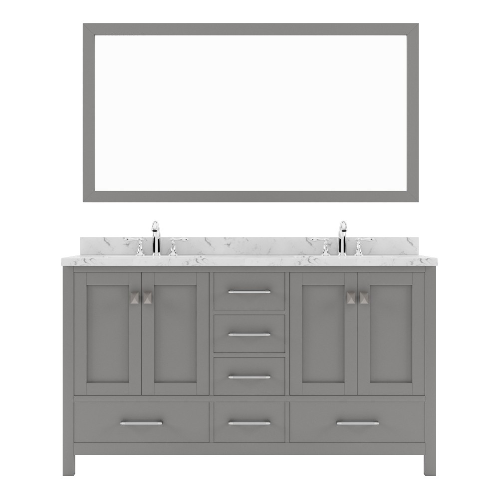 Caroline Avenue 60" Single Bath Vanity in Cashmere Gray with White Quartz Top and Round Sink with Matching Mirror