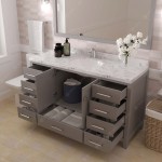 Caroline Avenue 60" Single Bath Vanity in Cashmere Gray with White Quartz Top and Round Sink with Matching Mirror