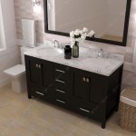 Caroline Avenue 60" Double Bath Vanity in Espresso with White Quartz Top and Round Sinks with Matching Mirror