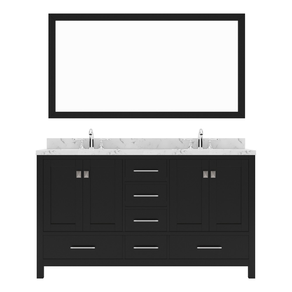 Caroline Avenue 60" Single Bath Vanity in Espresso with White Quartz Top and Round Sink with Matching Mirror
