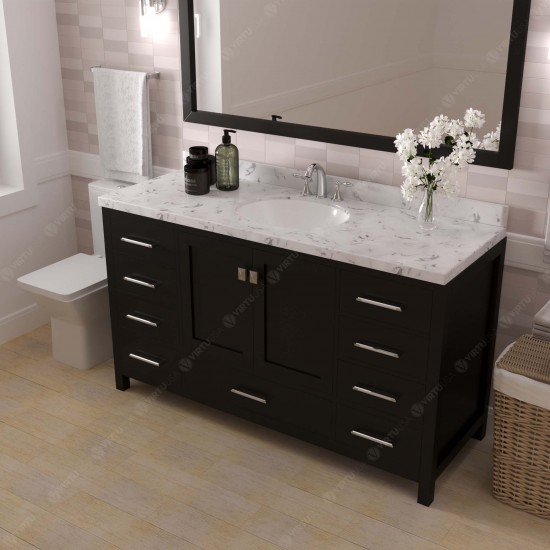Caroline Avenue 60" Single Bath Vanity in Espresso with White Quartz Top and Round Sink with Matching Mirror