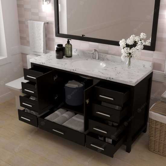 Caroline Avenue 60" Single Bath Vanity in Espresso with White Quartz Top and Round Sink with Matching Mirror