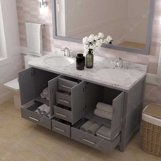 Caroline Avenue 60" Double Bath Vanity in Gray with White Quartz Top and Round Sinks with Matching Mirror