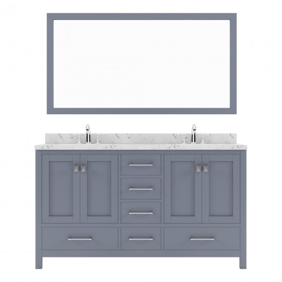 Caroline Avenue 60" Single Bath Vanity in Gray with White Quartz Top and Round Sink with Matching Mirror