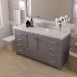 Caroline Avenue 60" Single Bath Vanity in Gray with White Quartz Top and Round Sink with Matching Mirror