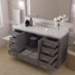 Caroline Avenue 60" Single Bath Vanity in Gray with White Quartz Top and Round Sink with Matching Mirror