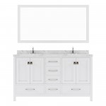 Caroline Avenue 60" Single Bath Vanity in White with White Quartz Top and Round Sink with Matching Mirror