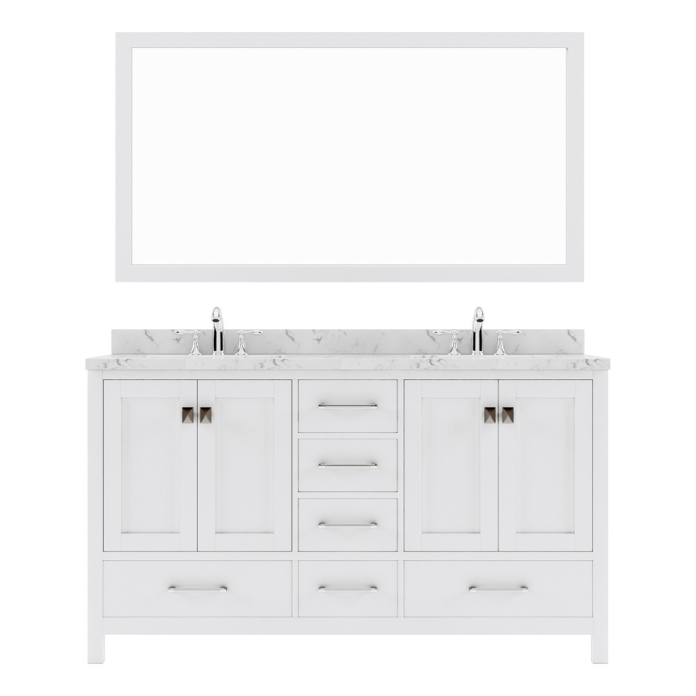 Caroline Avenue 60" Single Bath Vanity in White with White Quartz Top and Round Sink with Matching Mirror