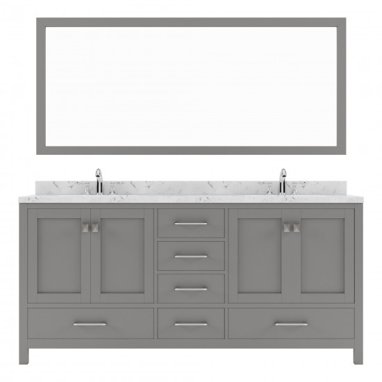 Caroline Avenue 72" Double Bath Vanity in Cashmere Gray with White Quartz Top and Round Sinks with Matching Mirror