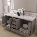 Caroline Avenue 72" Double Bath Vanity in Cashmere Gray with White Quartz Top and Round Sinks with Matching Mirror