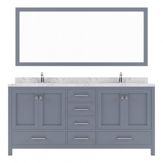 Caroline Avenue 72" Double Bath Vanity in Gray with White Quartz Top and Round Sinks with Matching Mirror