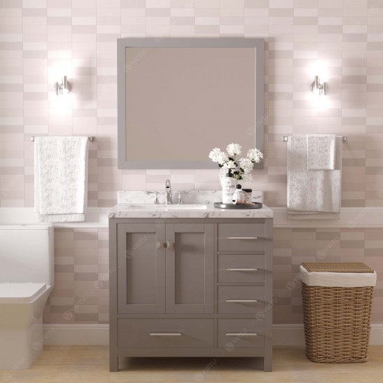 Caroline Avenue 36" Single Bath Vanity in Cashmere Gray with White Quartz Top and Round Sink