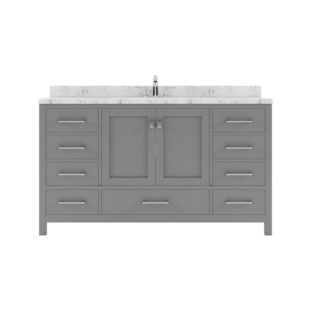 Caroline Avenue 60" Double Bath Vanity in Cashmere Gray with White Quartz Top and Round Sinks