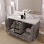 Caroline Avenue 60" Double Bath Vanity in Cashmere Gray with White Quartz Top and Round Sinks
