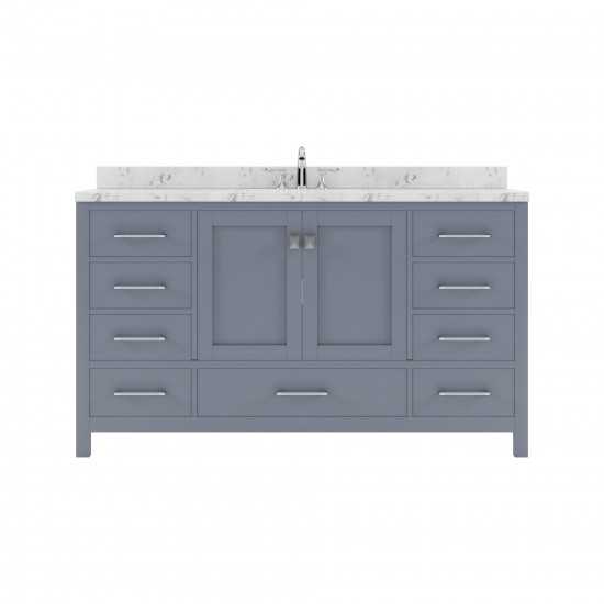 Caroline Avenue 60" Double Bath Vanity in Gray with White Quartz Top and Round Sinks