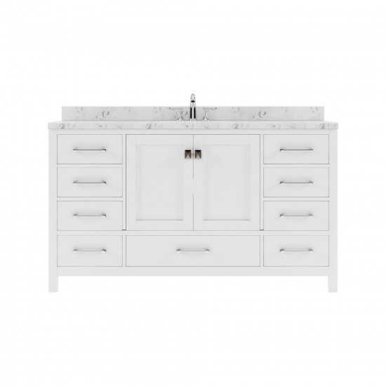 Caroline Avenue 60" Double Bath Vanity in White with White Quartz Top and Round Sinks