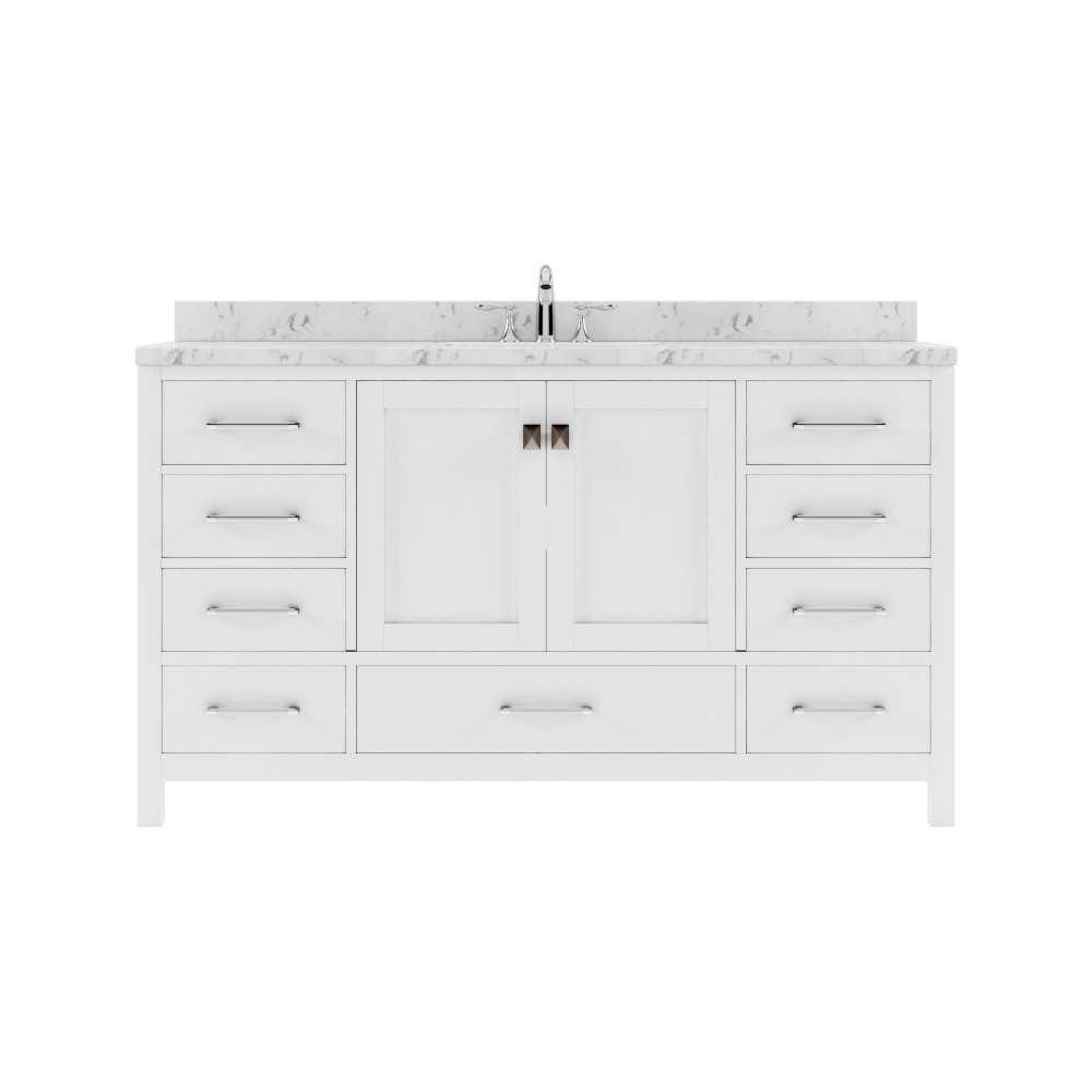 Caroline Avenue 60" Double Bath Vanity in White with White Quartz Top and Round Sinks